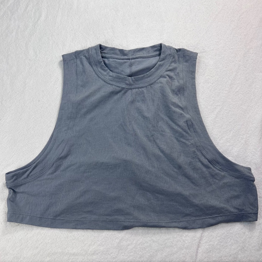 Lululemon Train to Be Tank Top Blue Grey Camo Pointelle Mesh Crop Muscle Tank